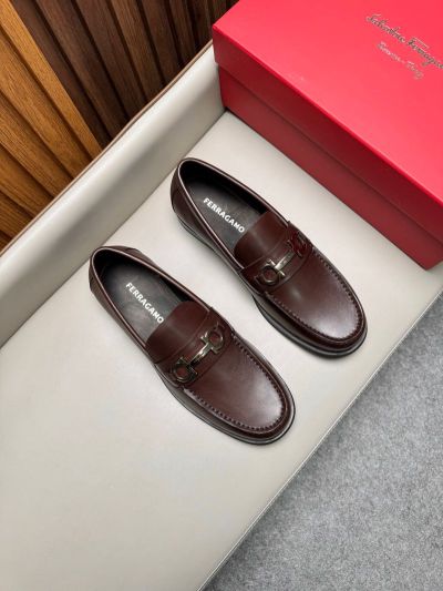 Ferragamo Brown calfskin Leather Shoes-Ferragamo Man Business Leather Shoes